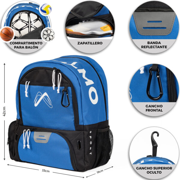 Mochila de Fútbol, Baloncesto, Vóley o Balonmano – Color Azul Negro - Imagen 9