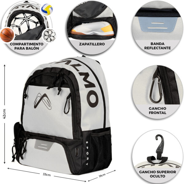 Mochila de Fútbol Gris/Negro+ Toalla - Imagen 3