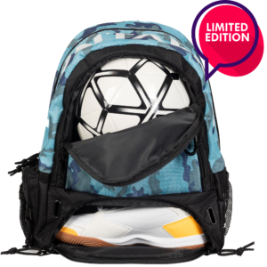 mochila Fútbol niño azul camuflaje